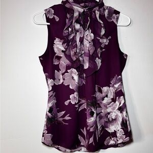 White House Black Market Women's Top Size 0 Purple Floral Ruffle Sleeveless